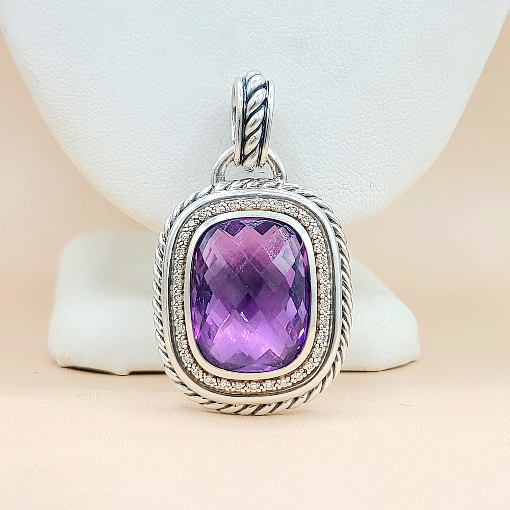 David Yurman Wheaton 20×15 Amethyst Diamond Pendant Enhancer